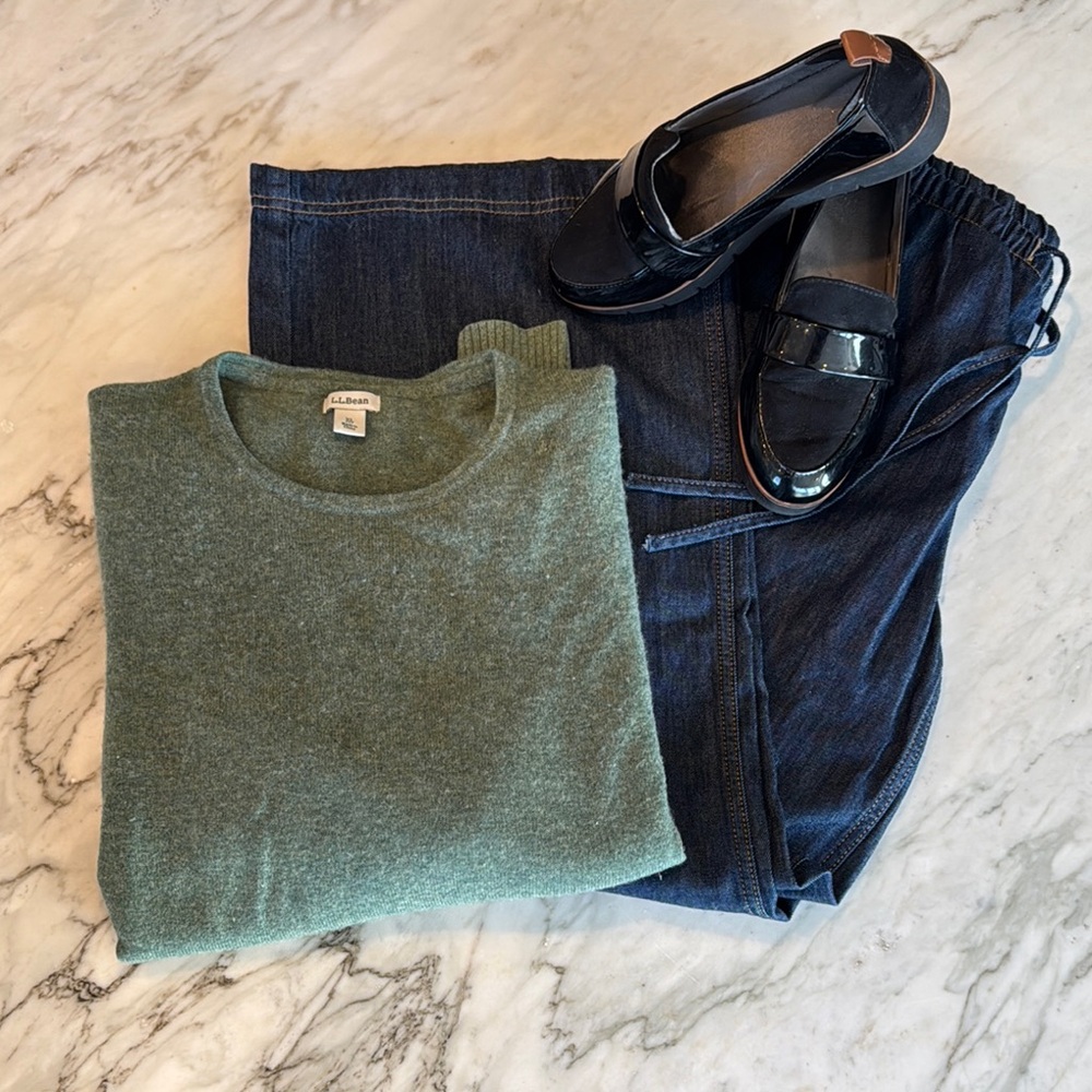 L.L.Bean Heathered Green CASHMERE Crewneck Sweater Size XL